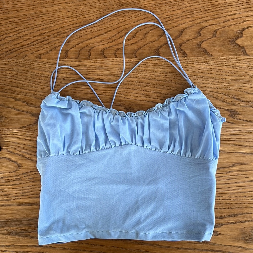 Tiger Mist Blue Strappy Detail Top